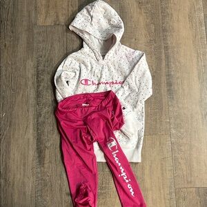 Champion Kids White Hoodie Fuchsia Leggings